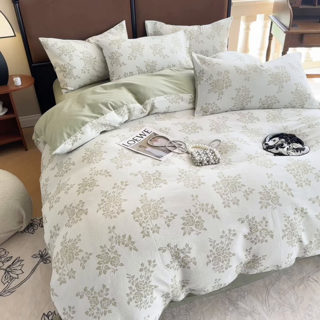 91家纺网 家纺一手货源 找家纺 眠博士 2025新款60s长绒棉纯棉提花磨毛被套单被套被套单品 提花磨毛单被-长夏绿