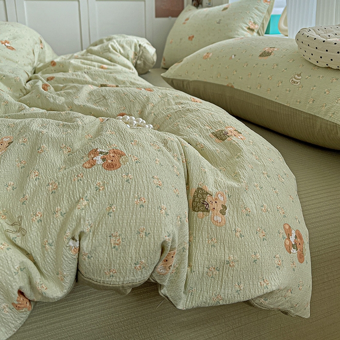 91家纺网 家纺一手货源 找家纺 （总）一比一 2025新款云感皱皱双层纱四件套-简单款