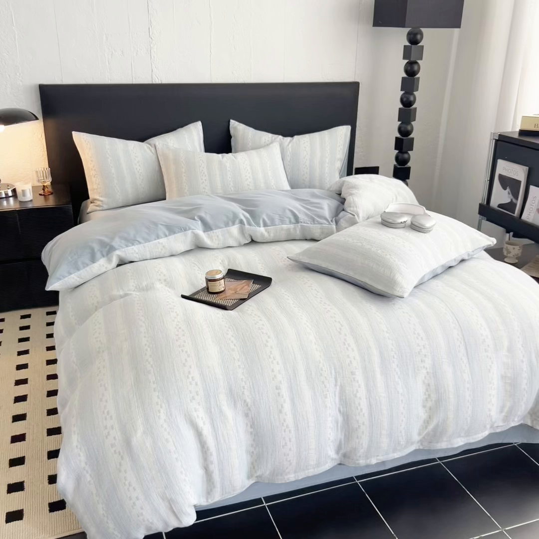 91家纺网 家纺一手货源 找家纺 眠博士 2025新款60s长绒棉纯棉提花磨毛被套单被套被套单品 提花磨毛单被-梦雨蓝