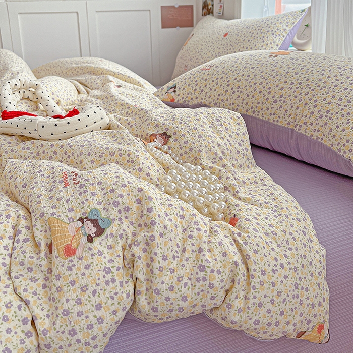 91家纺网 家纺一手货源 找家纺 （总）一比一 2025新款云感皱皱双层纱四件套-简单款