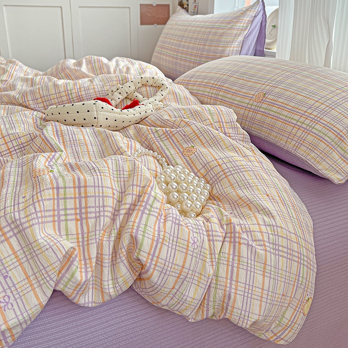 91家纺网 家纺一手货源 找家纺 （总）一比一 2025新款云感皱皱双层纱四件套-简单款