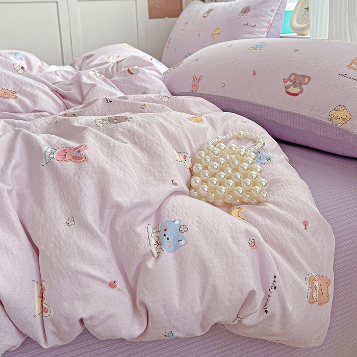 91家纺网 家纺一手货源 找家纺 （总）一比一 2025新款云感皱皱双层纱四件套-简单款