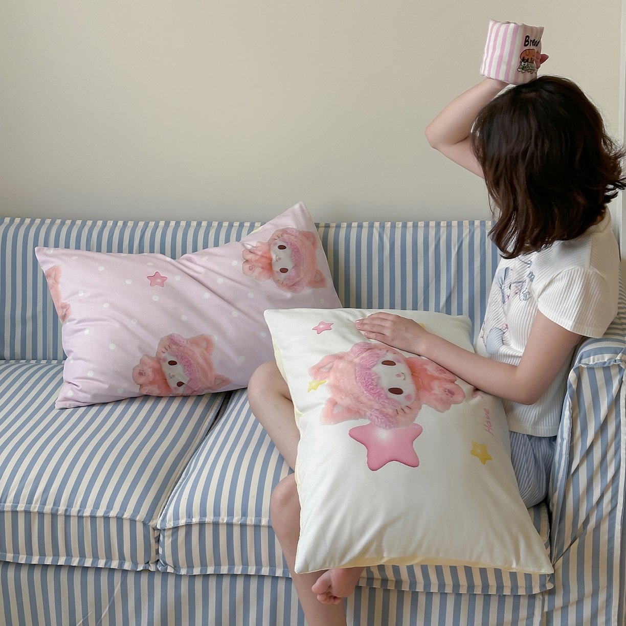 91家纺网 家纺一手货源 找家纺 桃子家居 2025新款纯棉数码印花5D卡通混搭可爱少女纯棉系列四件套 棉5D-可爱兔兔