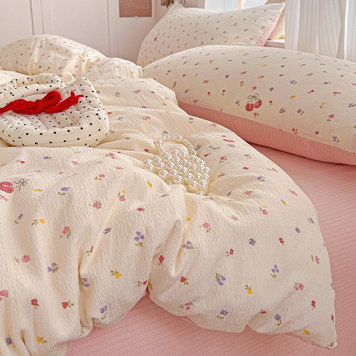 91家纺网 家纺一手货源 找家纺 （总）一比一 2025新款云感皱皱双层纱四件套-简单款