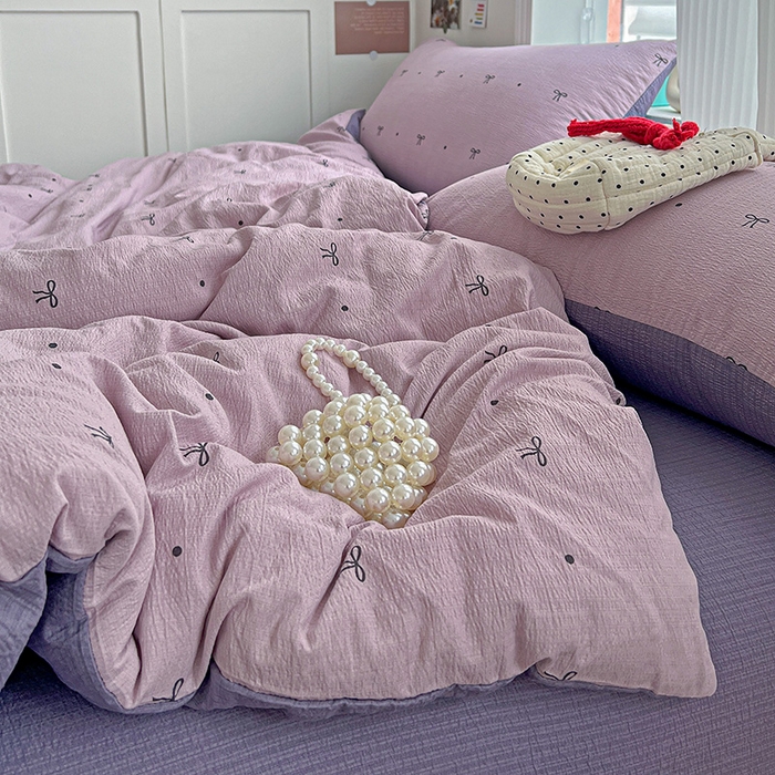 91家纺网 家纺一手货源 找家纺 （总）一比一 2025新款云感皱皱双层纱四件套-简单款