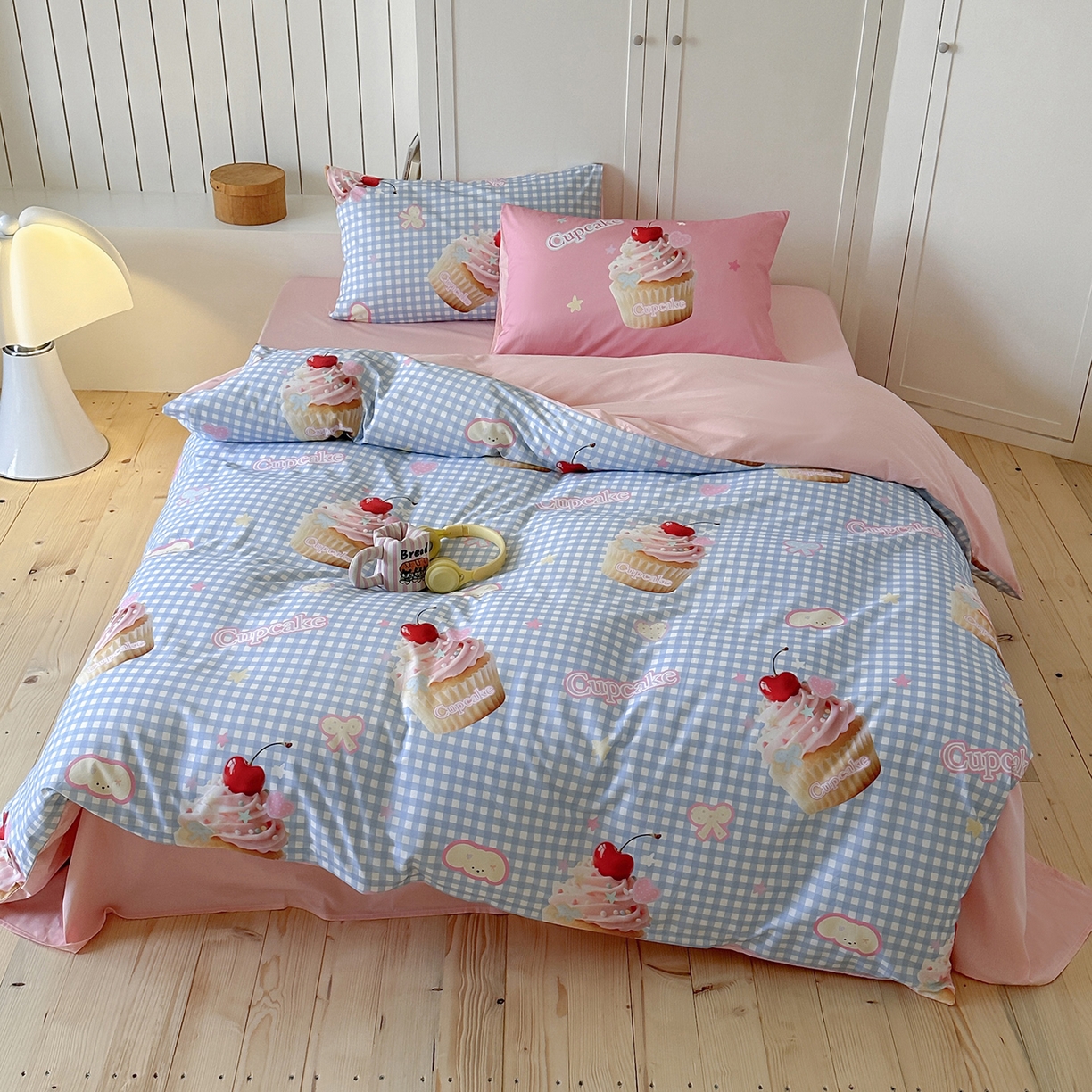 桃子家居 2025新款纯棉数码印花5D卡通混搭可爱少女纯棉系列四件套 棉5D-甜蜜蛋糕蓝