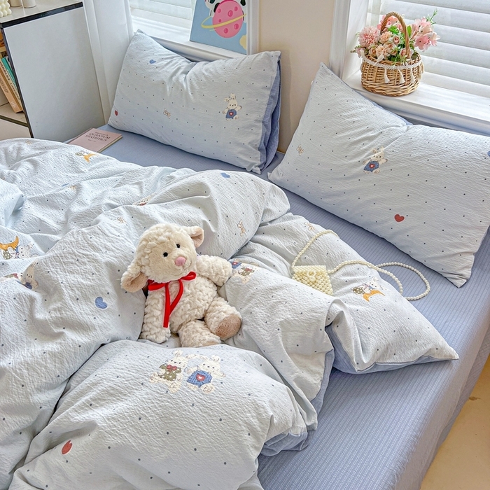 91家纺网 家纺一手货源 找家纺 （总）一比一 2025新款云感皱皱双层纱四件套-简单款