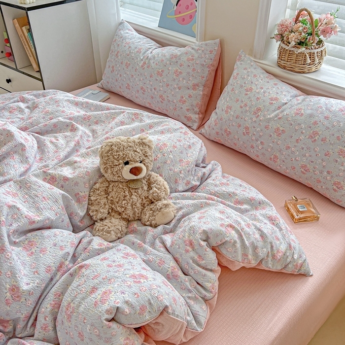 91家纺网 家纺一手货源 找家纺 （总）一比一 2025新款云感皱皱双层纱四件套-简单款