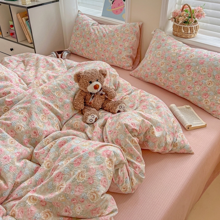 91家纺网 家纺一手货源 找家纺 （总）一比一 2025新款云感皱皱双层纱四件套-简单款