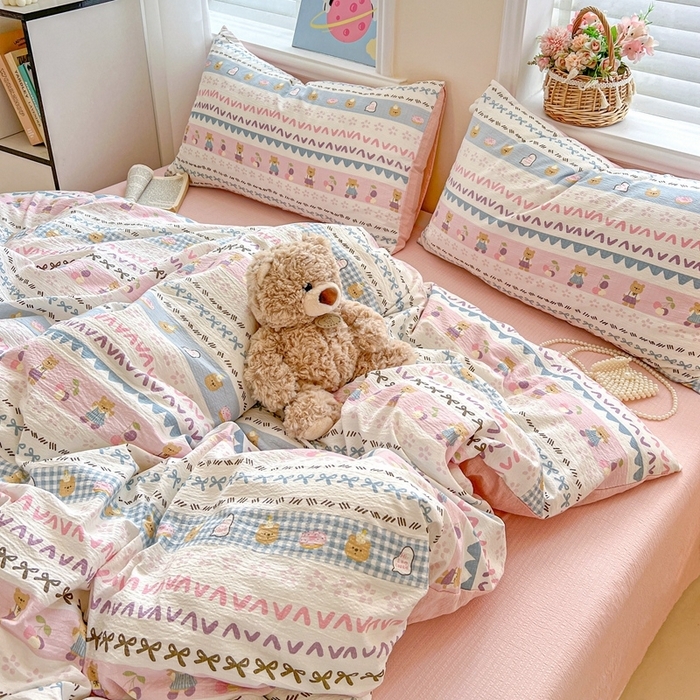 91家纺网 家纺一手货源 找家纺 （总）一比一 2025新款云感皱皱双层纱四件套-简单款