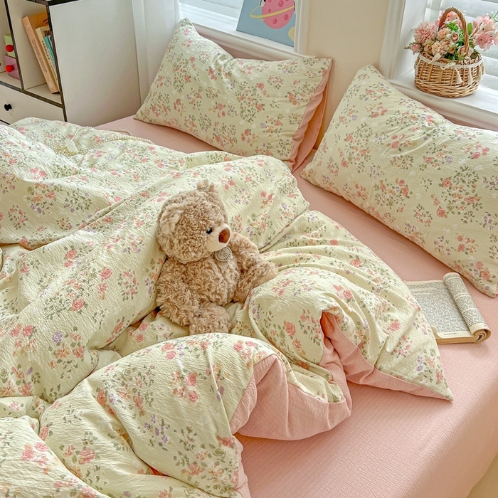 91家纺网 家纺一手货源 找家纺 （总）一比一 2025新款云感皱皱双层纱四件套-简单款