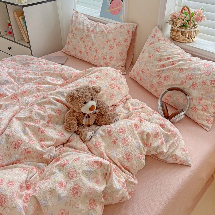 91家纺网 家纺一手货源 找家纺 （总）一比一 2025新款云感皱皱双层纱四件套-简单款