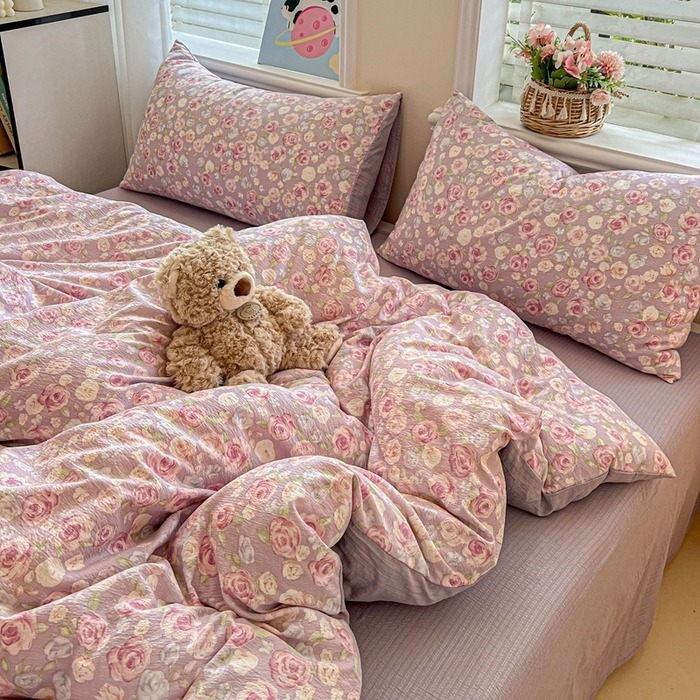 91家纺网 家纺一手货源 找家纺 （总）一比一 2025新款云感皱皱双层纱四件套-简单款