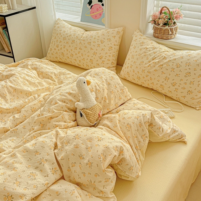 91家纺网 家纺一手货源 找家纺 （总）一比一 2025新款云感皱皱双层纱四件套-简单款