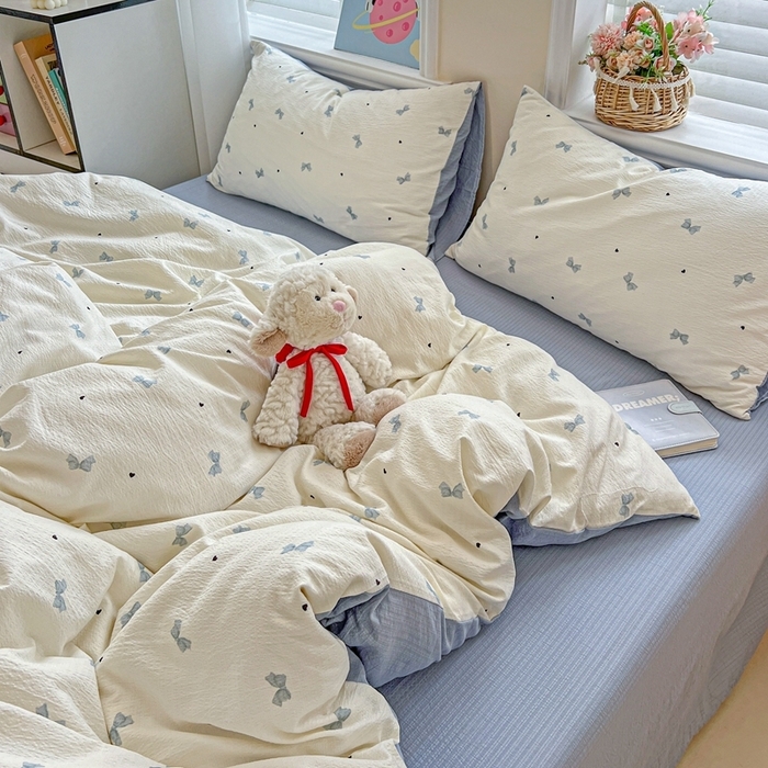 91家纺网 家纺一手货源 找家纺 （总）一比一 2025新款云感皱皱双层纱四件套-简单款