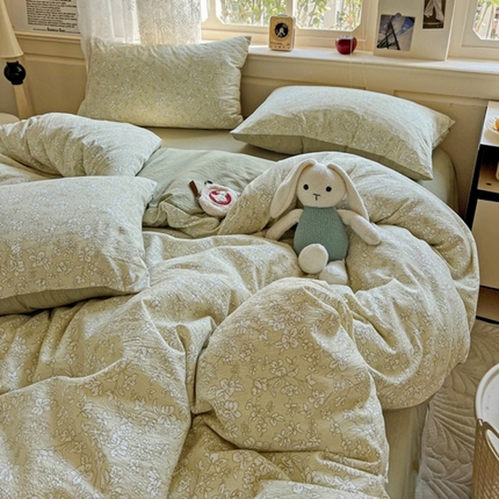 91家纺网 家纺一手货源 找家纺 （总）一比一 2025新款云感皱皱双层纱四件套-简单款