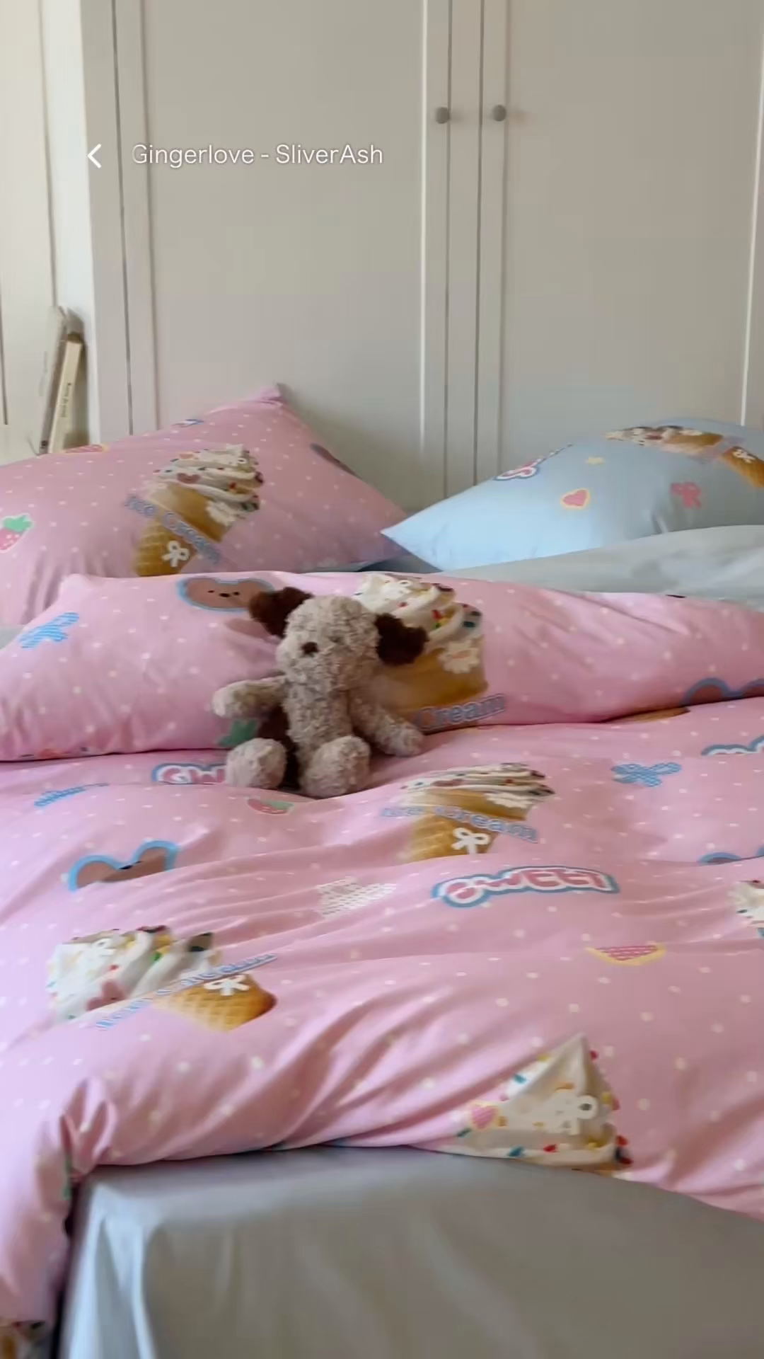 91家纺网 家纺一手货源 找家纺 桃子家居 2025新款纯棉数码印花5D卡通混搭可爱少女纯棉系列四件套 棉5D-熊熊冰淇淋粉