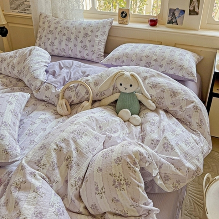 91家纺网 家纺一手货源 找家纺 （总）一比一 2025新款云感皱皱双层纱四件套-简单款