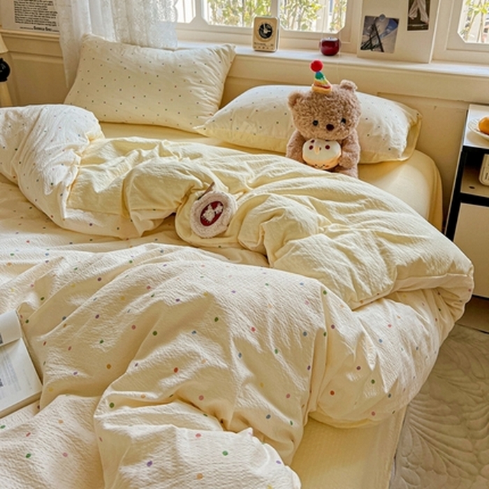 91家纺网 家纺一手货源 找家纺 （总）一比一 2025新款云感皱皱双层纱四件套-简单款