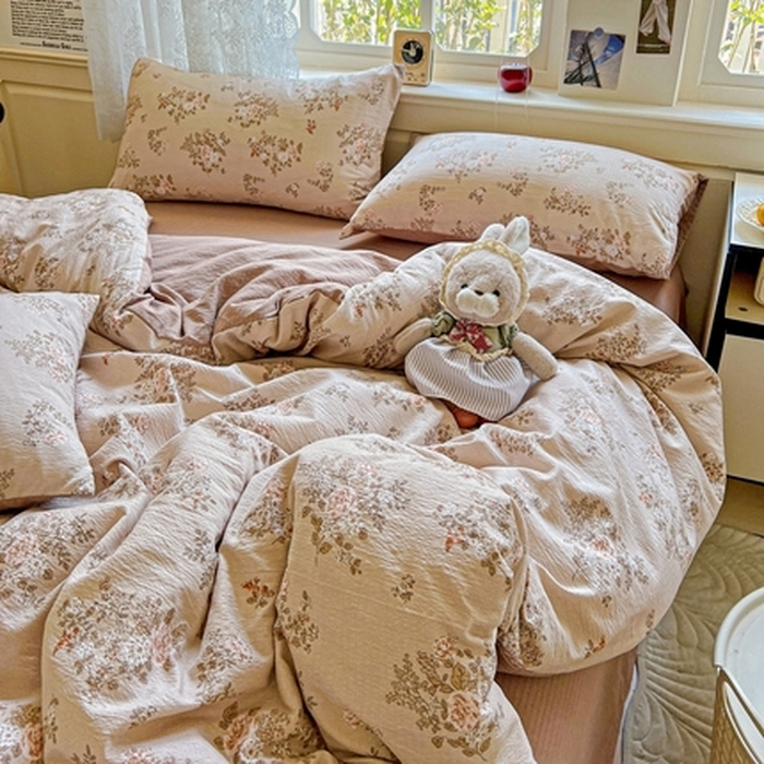 91家纺网 家纺一手货源 找家纺 （总）一比一 2025新款云感皱皱双层纱四件套-简单款