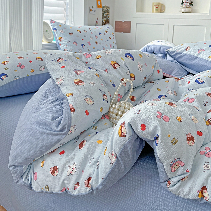 91家纺网 家纺一手货源 找家纺 一比一 2026新款云感皱皱双层纱四件套-简单款 阿呆-蓝