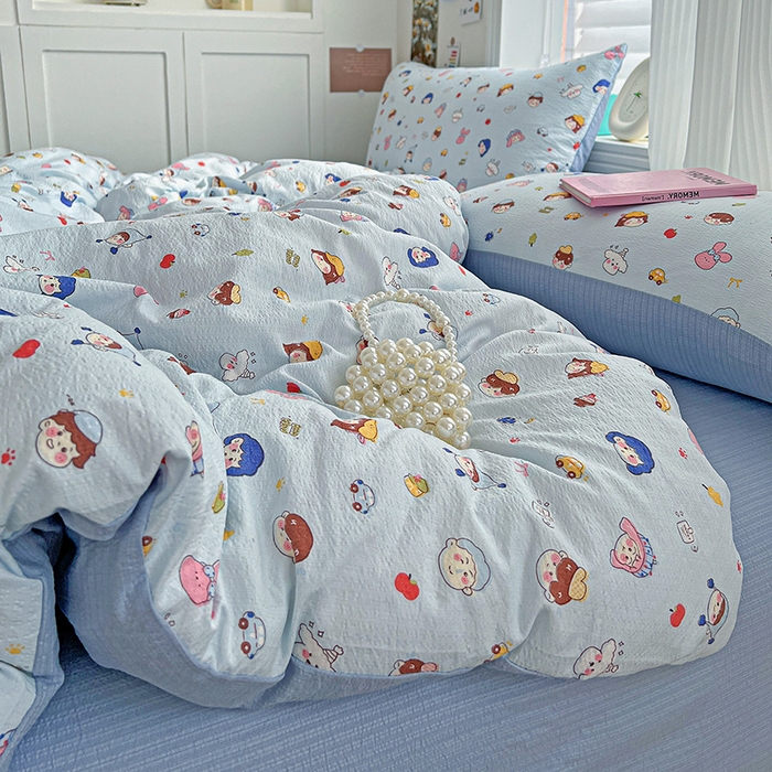 一比一 2026新款云感皱皱双层纱四件套-简单款 阿呆-蓝