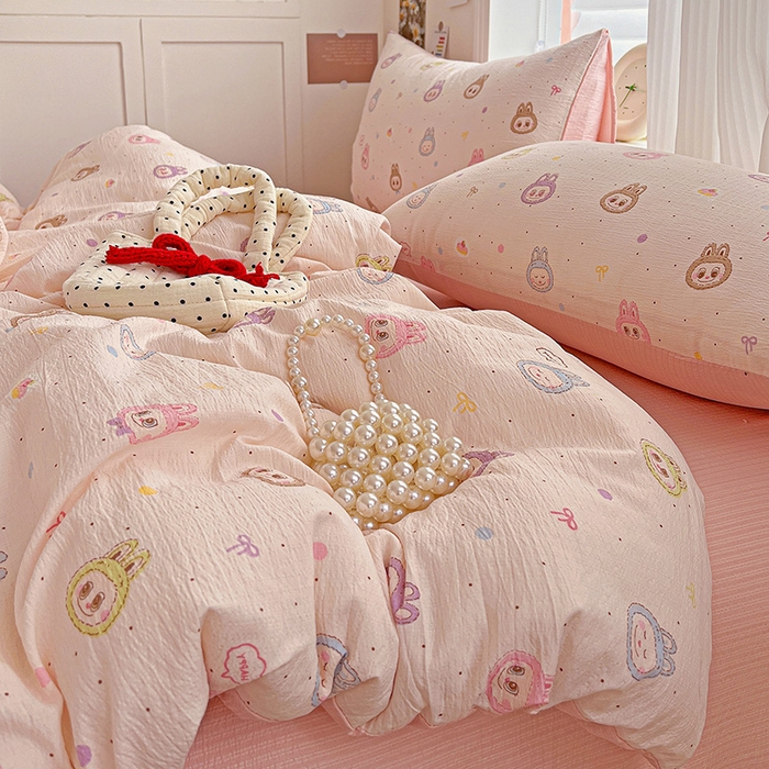 一比一 2026新款云感皱皱双层纱四件套-简单款 布布-粉