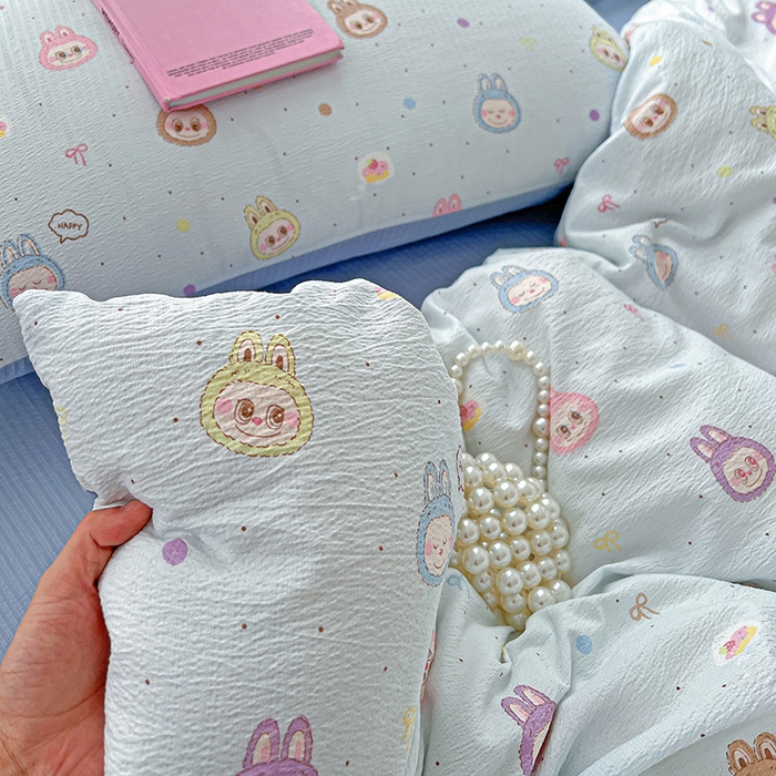 91家纺网 家纺一手货源 找家纺 一比一 2026新款云感皱皱双层纱四件套-简单款 布布-蓝