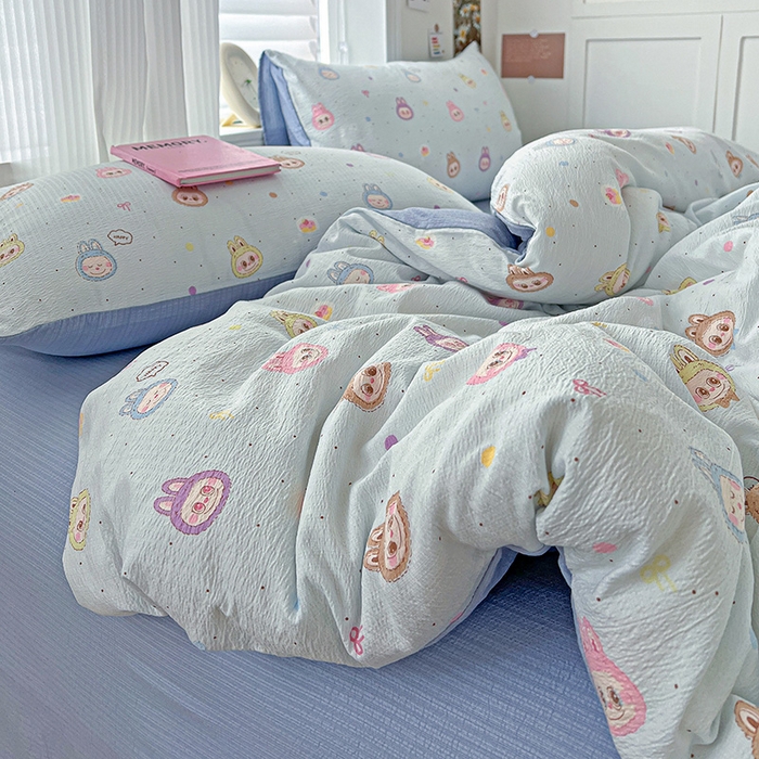 91家纺网 家纺一手货源 找家纺 一比一 2026新款云感皱皱双层纱四件套-简单款 布布-蓝