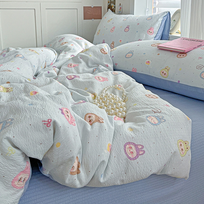 一比一 2026新款云感皱皱双层纱四件套-简单款 布布-蓝