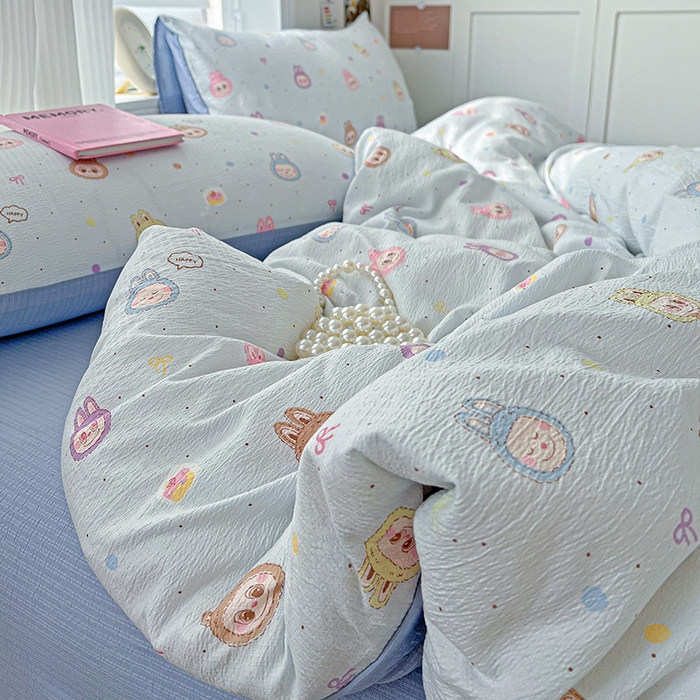 91家纺网 家纺一手货源 找家纺 一比一 2026新款云感皱皱双层纱四件套-简单款 布布-蓝