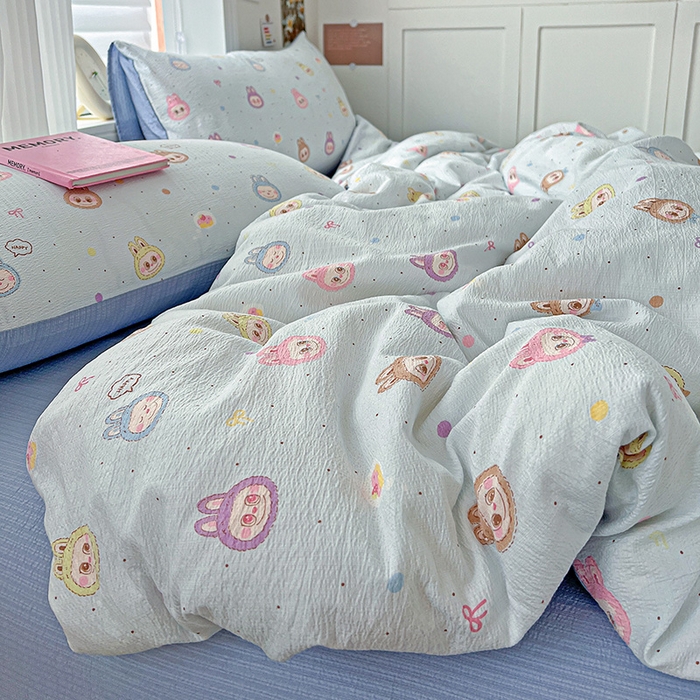 91家纺网 家纺一手货源 找家纺 一比一 2026新款云感皱皱双层纱四件套-简单款 布布-蓝