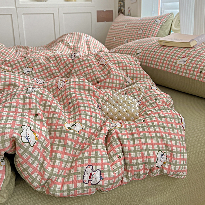 一比一 2026新款云感皱皱双层纱四件套-简单款 格纹西高地