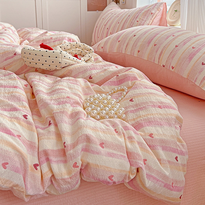 一比一 2026新款云感皱皱双层纱四件套-简单款 红爱心