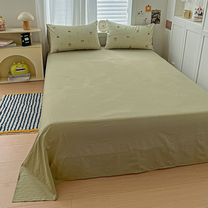 91家纺网 家纺一手货源 找家纺 一比一 2026新款云感皱皱双层纱四件套-简单款 花田小象-绿