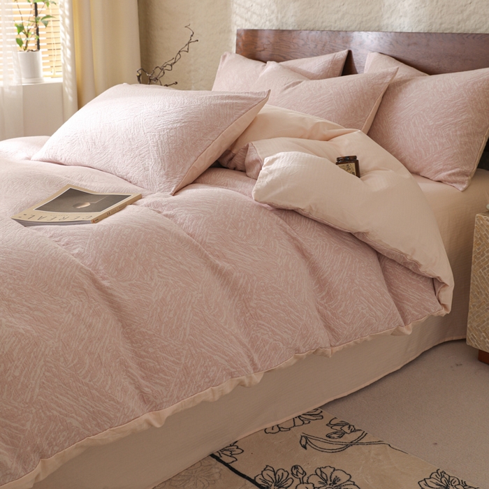 91家纺网 家纺一手货源 找家纺 眠博士 2025新款60s长绒棉纯棉提花磨毛四件套 提花磨毛套件-缤纷粉