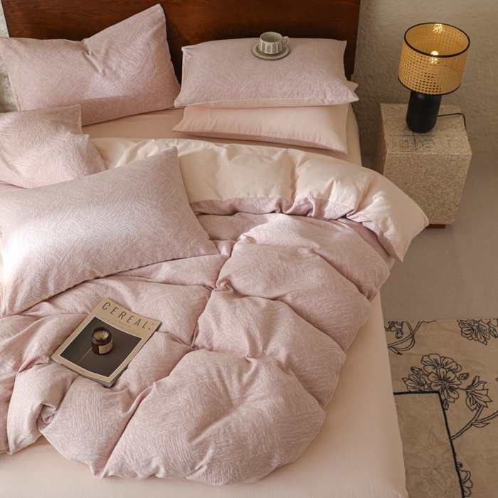 91家纺网 家纺一手货源 找家纺 眠博士 2025新款60s长绒棉纯棉提花磨毛四件套 提花磨毛套件-缤纷粉