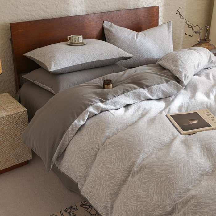 眠博士 2025新款60s长绒棉纯棉提花磨毛四件套 提花磨毛套件-缤纷灰