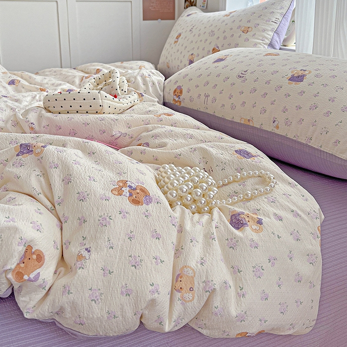 一比一 2026新款云感皱皱双层纱四件套-简单款 花田小象-紫