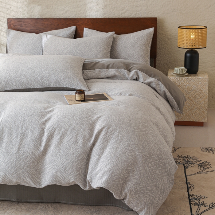 91家纺网 家纺一手货源 找家纺 眠博士 2025新款60s长绒棉纯棉提花磨毛四件套 提花磨毛套件-缤纷灰