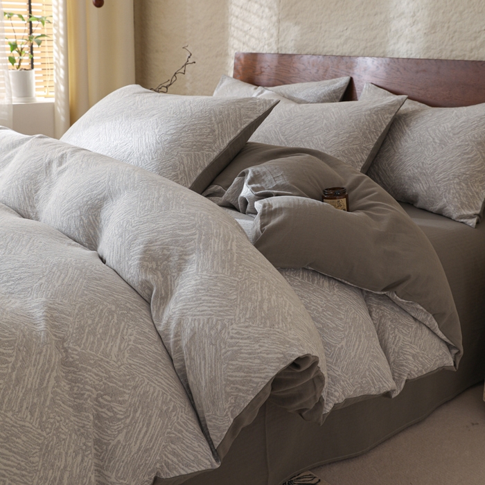 91家纺网 家纺一手货源 找家纺 眠博士 2025新款60s长绒棉纯棉提花磨毛四件套 提花磨毛套件-缤纷灰