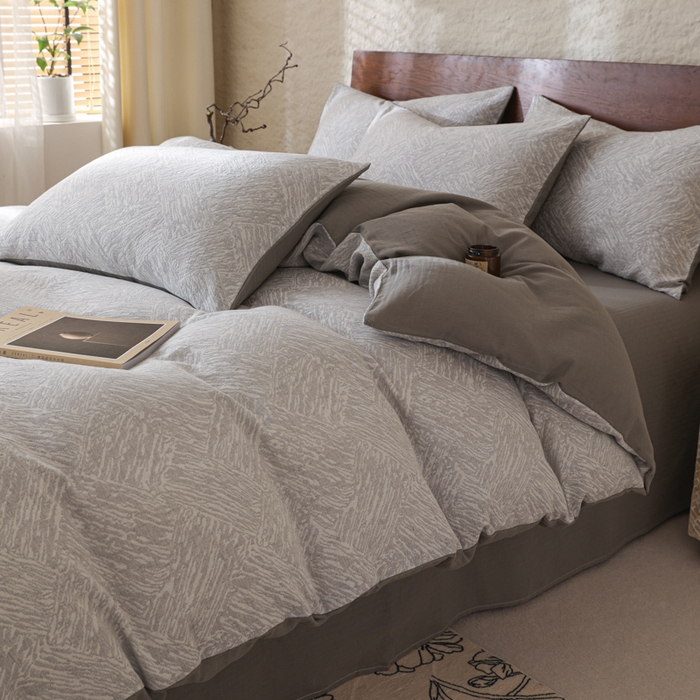 91家纺网 家纺一手货源 找家纺 眠博士 2025新款60s长绒棉纯棉提花磨毛四件套 提花磨毛套件-缤纷灰