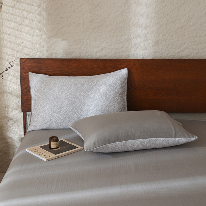 91家纺网 家纺一手货源 找家纺 眠博士 2025新款60s长绒棉纯棉提花磨毛四件套 提花磨毛套件-缤纷灰