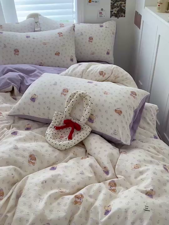 91家纺网 家纺一手货源 找家纺 一比一 2026新款云感皱皱双层纱四件套-简单款 花田小象-紫