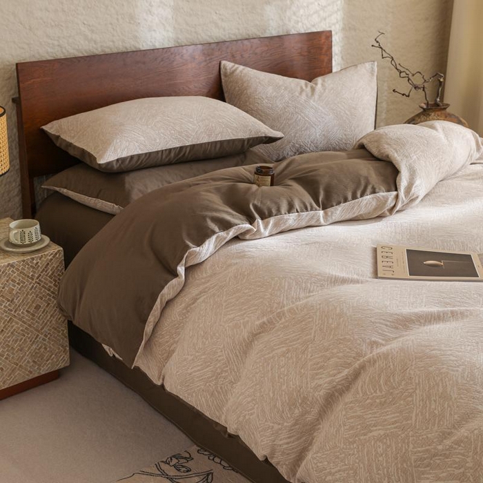 眠博士 2025新款60s长绒棉纯棉提花磨毛四件套 提花磨毛套件-缤纷咖