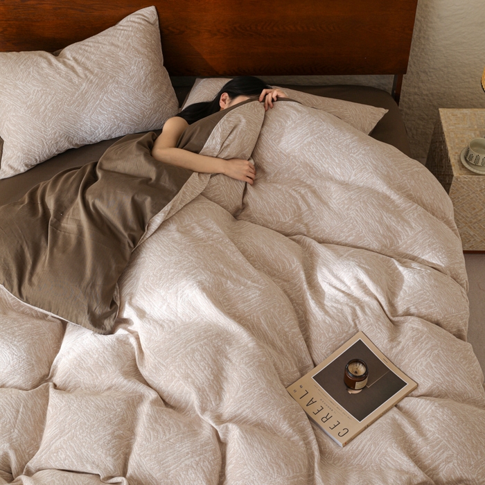 91家纺网 家纺一手货源 找家纺 眠博士 2025新款60s长绒棉纯棉提花磨毛四件套 提花磨毛套件-缤纷咖