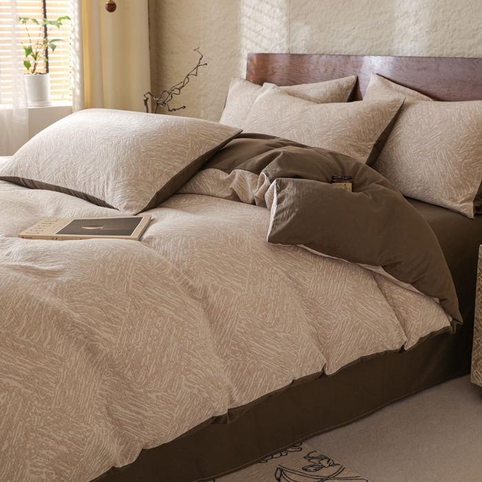 91家纺网 家纺一手货源 找家纺 眠博士 2025新款60s长绒棉纯棉提花磨毛四件套 提花磨毛套件-缤纷咖