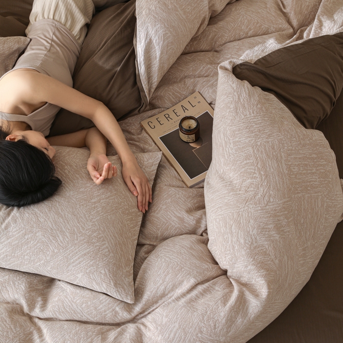 91家纺网 家纺一手货源 找家纺 眠博士 2025新款60s长绒棉纯棉提花磨毛四件套 提花磨毛套件-缤纷咖