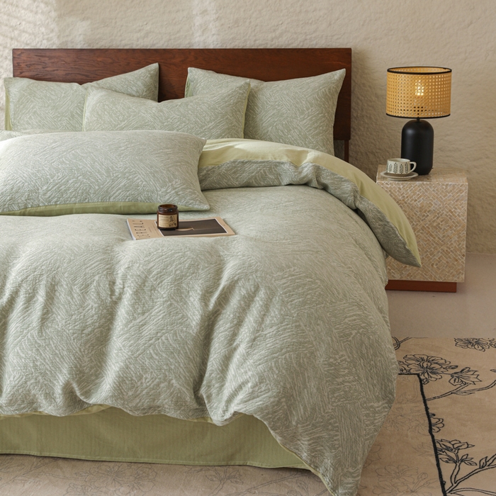 91家纺网 家纺一手货源 找家纺 眠博士 2025新款60s长绒棉纯棉提花磨毛四件套 提花磨毛套件-缤纷绿