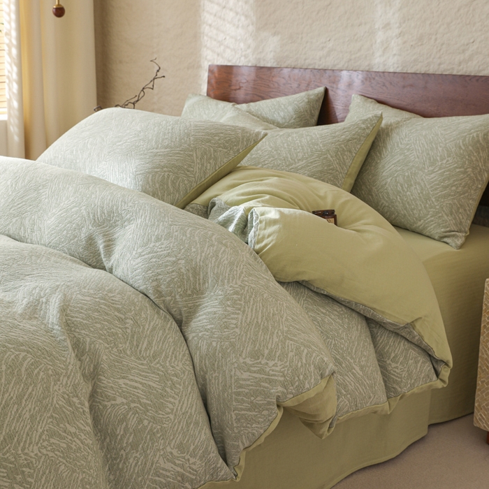 91家纺网 家纺一手货源 找家纺 眠博士 2025新款60s长绒棉纯棉提花磨毛四件套 提花磨毛套件-缤纷绿